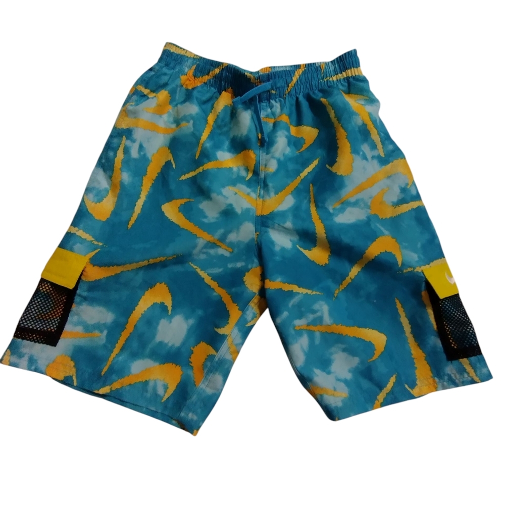 Like New! Blue and Yellow Nike Graphic Swimsuit Swim Shorts Trunks Boys XL